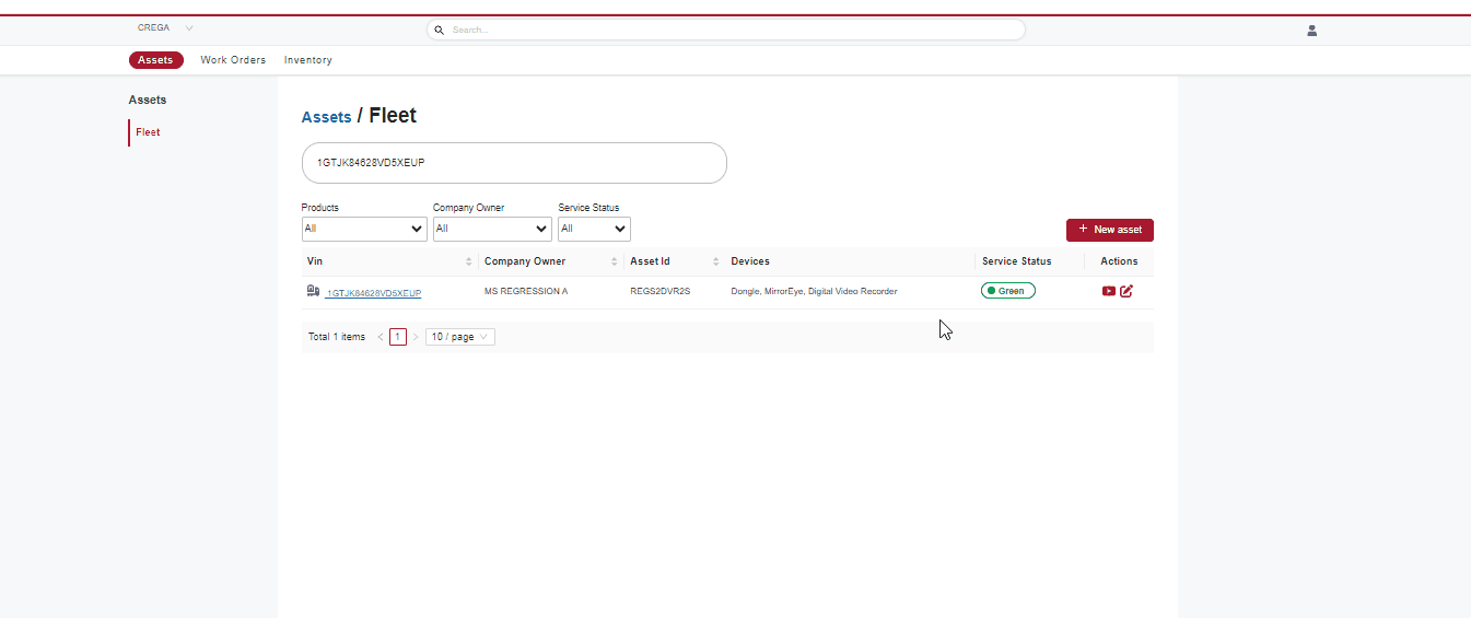 CLICK on the VIN Link to open Asset details